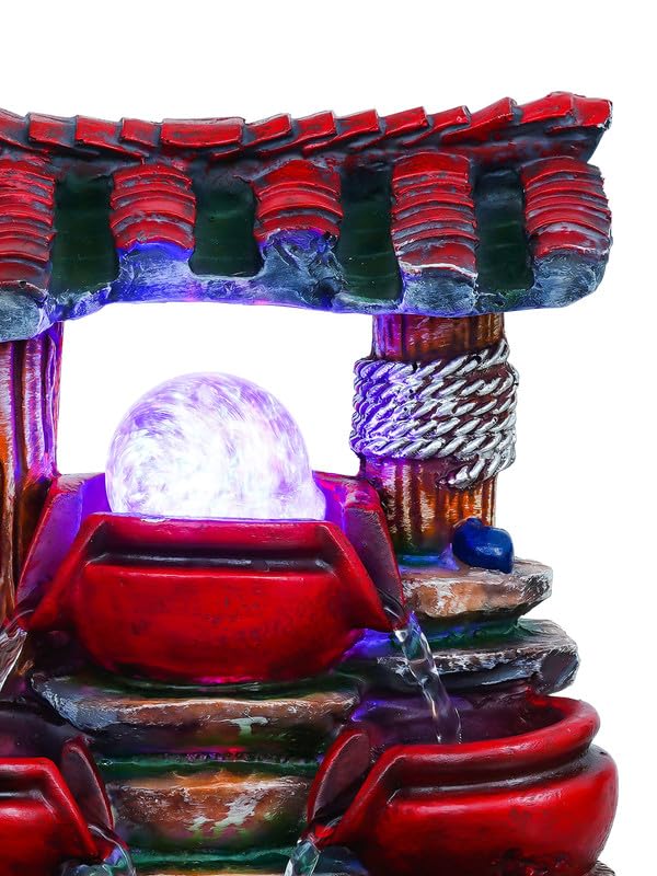 Image of Polyresin Tabletop 3 Steps Indoor Water Fountain for Home Decor with LED Light, Speed Controller Pump & Crystal Ball (Size: 13 x 19 x 26CM |Color: Multi | Weight: 1245 Gram)