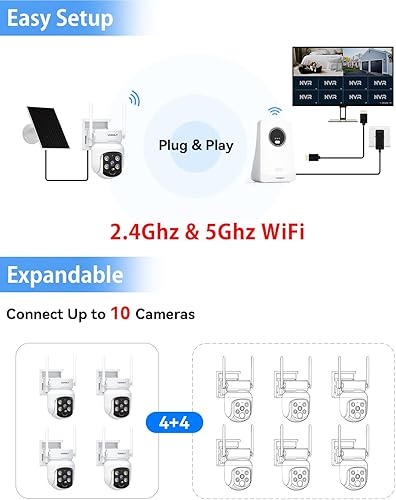 Miniatura 7 de Cámaras de seguridad solares inalámbricas para exteriores, sistema de cámara de seguridad solar de 4MP con NVR de 10 canales, grabación local de 128