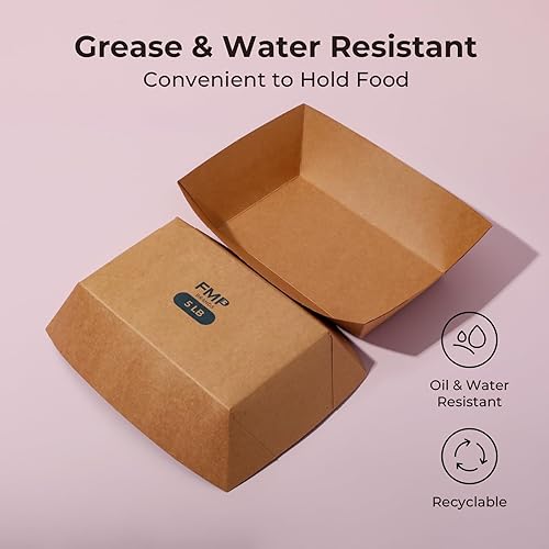 Miniatura 6 de Fit Meal Prep Paquete de 125 Bandejas de papel de 5 libras para alimentos desechables de alta resistencia, bandeja de nachos marrón kraft para