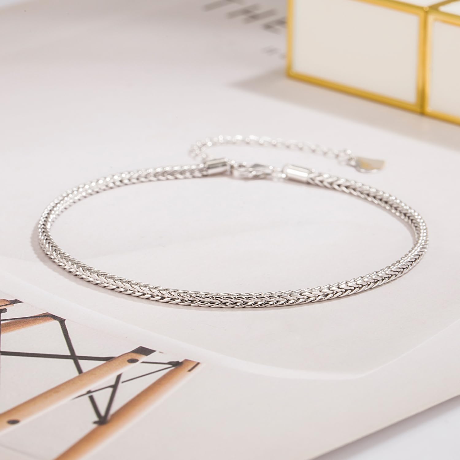 Dankadi Cavigliera in argento 925, 3 mm, 4 mm, 4,5 mm, 5 mm, 6 mm, catena 27 cm, 30 cm, chopin rotondo cubano scatola Rolo serpente, chiusura ro, regalo gioielli da donna