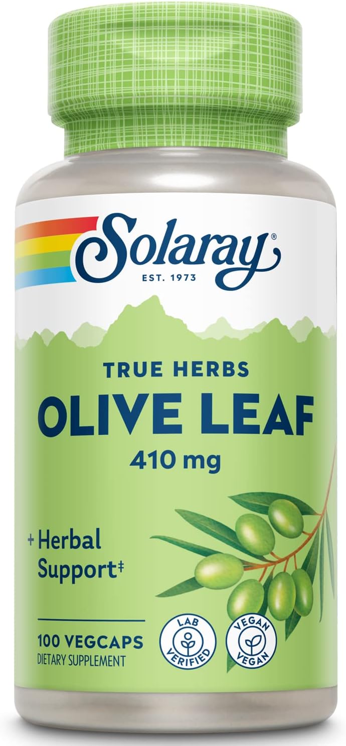 SOLARAY Olive Leaf Capsules 410 mg for Men & Women, 100 Veg Caps