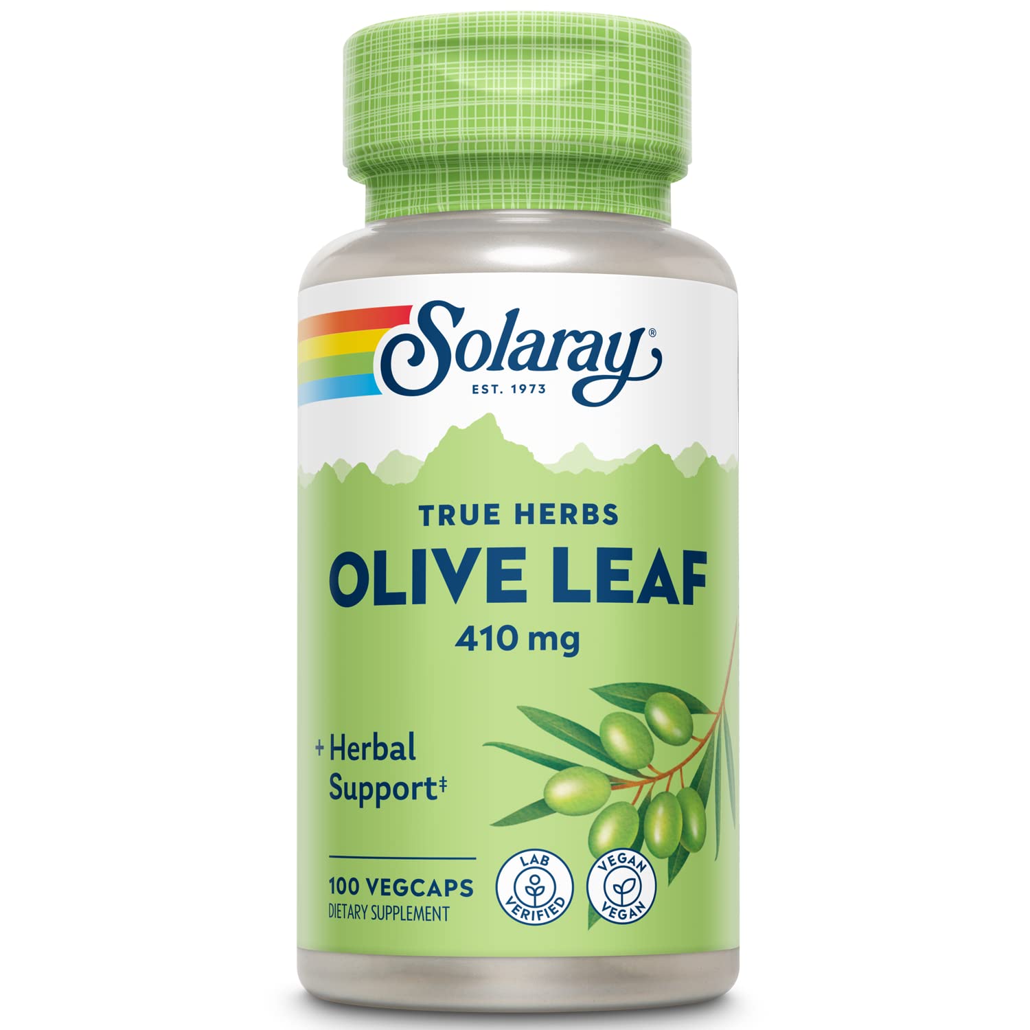SOLARAY Olive Leaf Capsules 410 mg for Men & Women, 100 Veg Caps
