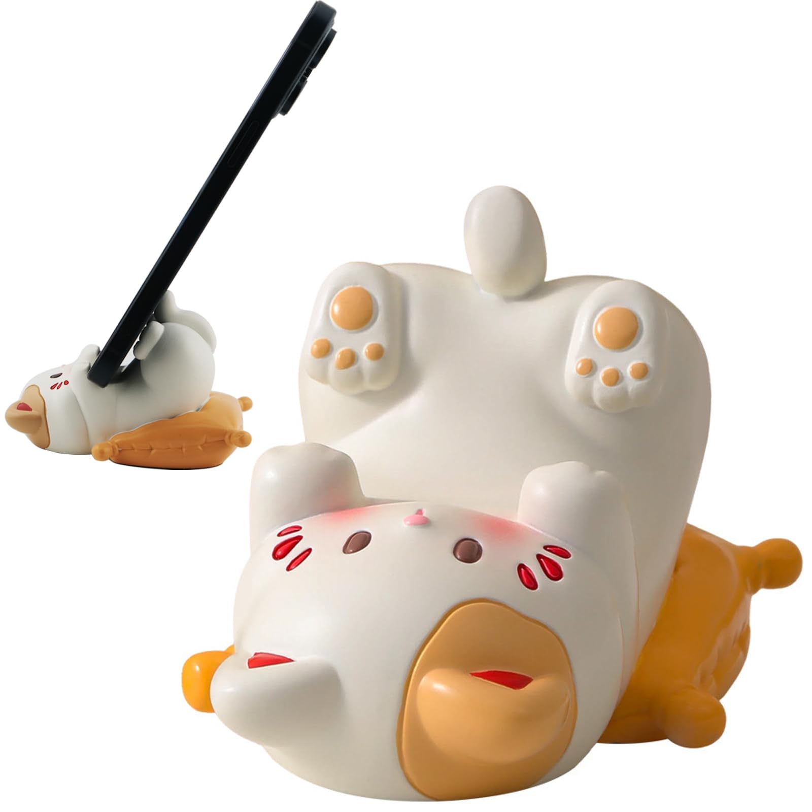 Meroqeel Cartoon Cats Cell Phone Stand for Desk, Cute Cat Statue Fish Bone Phone Holder for Lovely Women Girls, Desktop Animal Figurine Mount for