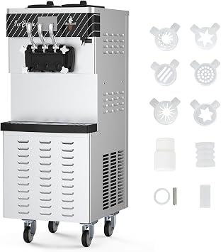 Commercial Ice Cream Machine 3-Flavor, 22-30 L/H Yield, 2450W Soft Serve Ice Cream Maker with 2 x 7L Stainless Steel Cylinders, LED Touch Panel, Auto Clean for Restaurant, White