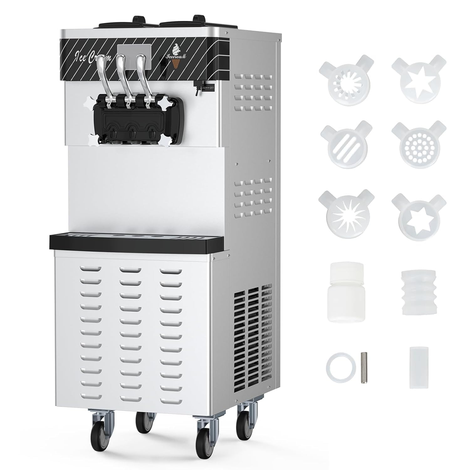 Commercial Ice Cream Machine 3-Flavor 22-30 L H Yield 2450W Soft Serve Ice Cream Maker with 2 x