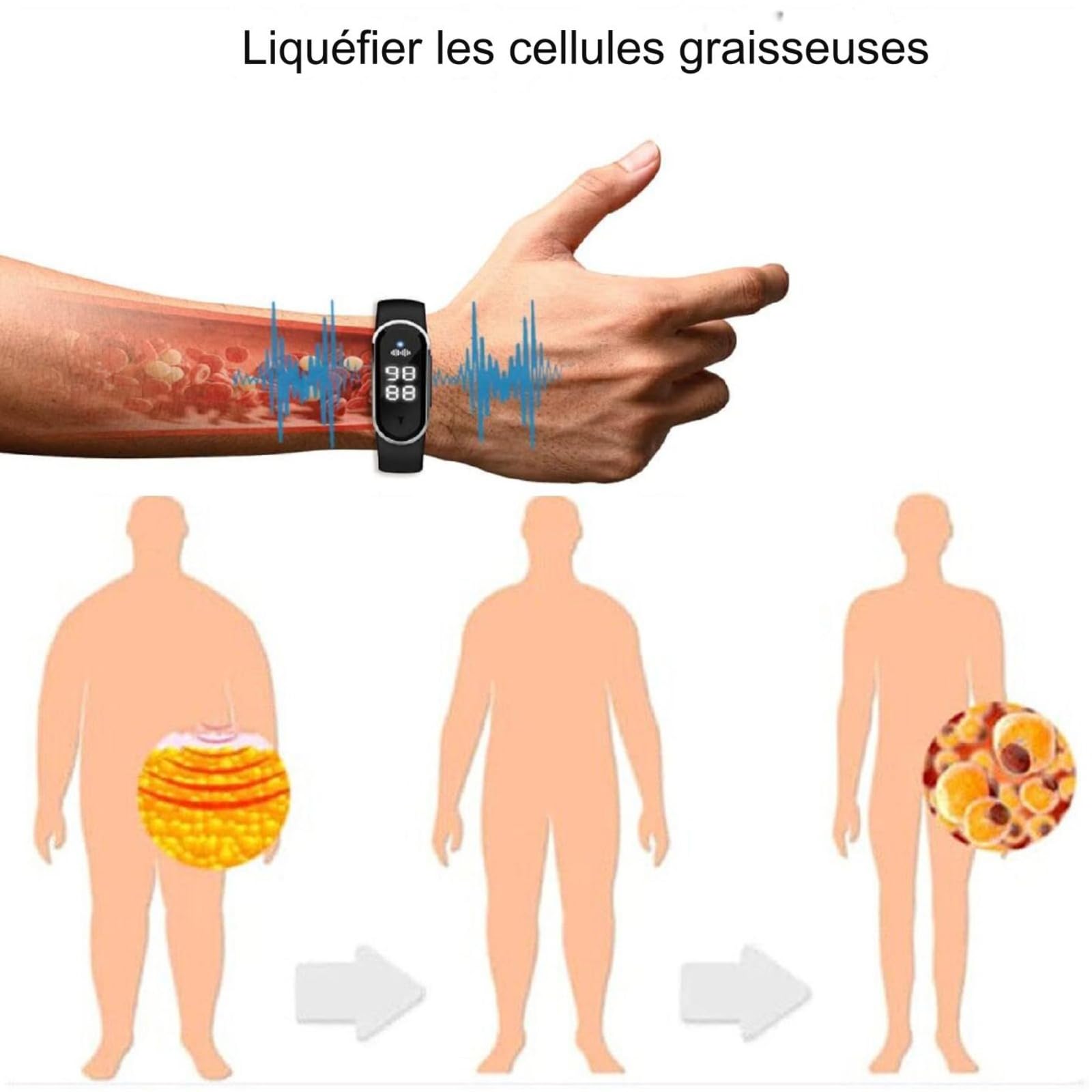 Braccialetto di perdita di peso ad ultrasuoni, orologio intelligente di perdita di peso ad ultrasuoni, braccialetto fitness corpo ad ultrasuoni, regolabile per uomini e donne (bianco)