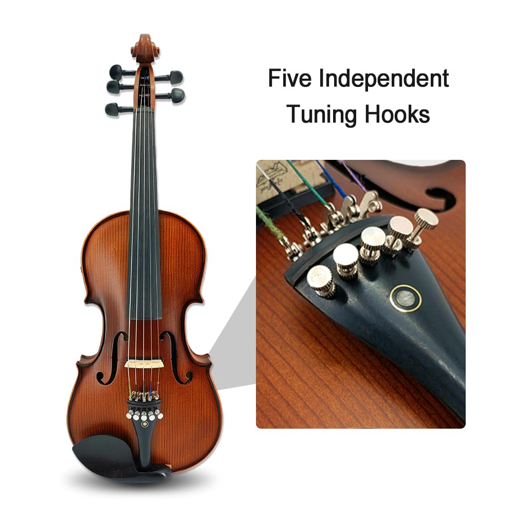 Violino elettrico / acustico 4/4 full size a 5 corde in abete massello d'acero con accessori in ebano, perfetto per palco con custodia, arco, cavo, colofonia, ponte, spalliera, panno per la
