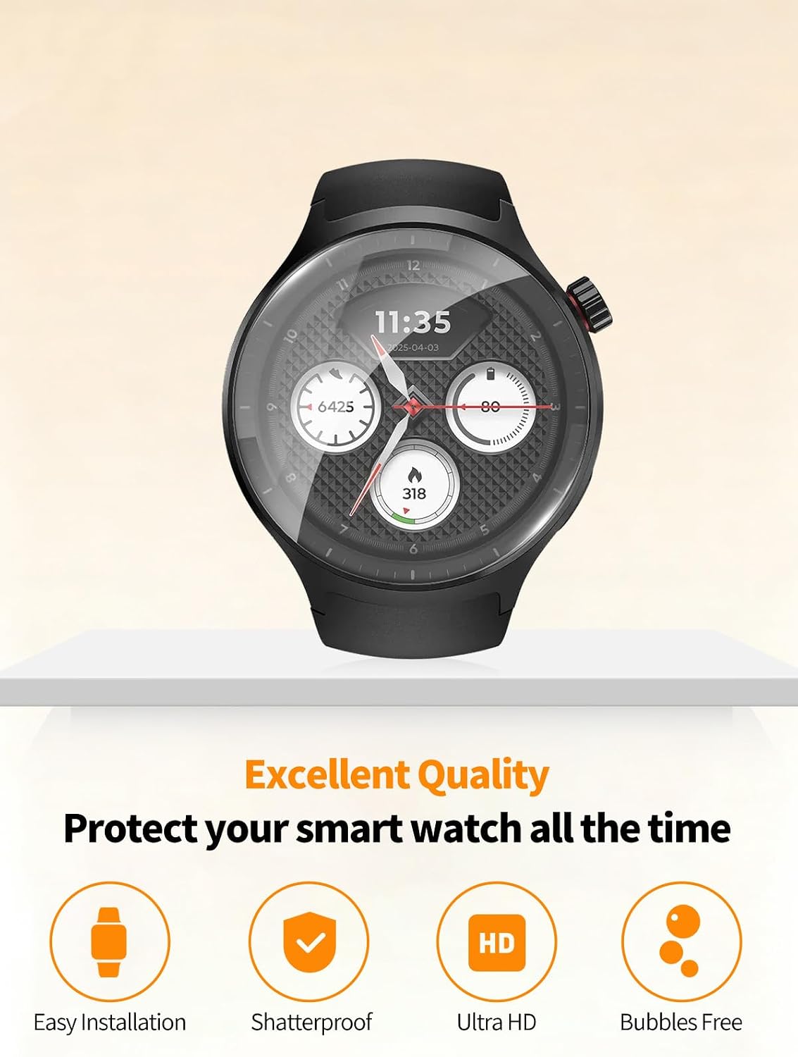 Screen Protector for Moto Watch 2026 Smartwatch, 9H Tempered Glass, Drop-Proof, Scratch-Proof, Bubble-Free, 3 Pack.