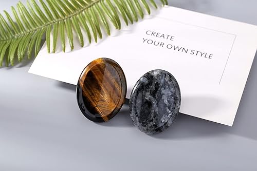 Miniatura 2 de DUQGUHO 2 piedras de preocupación del pulgar para la ansiedad, cristales curativos de labradorita natural de ojo de tigre, piedras de bolsillo