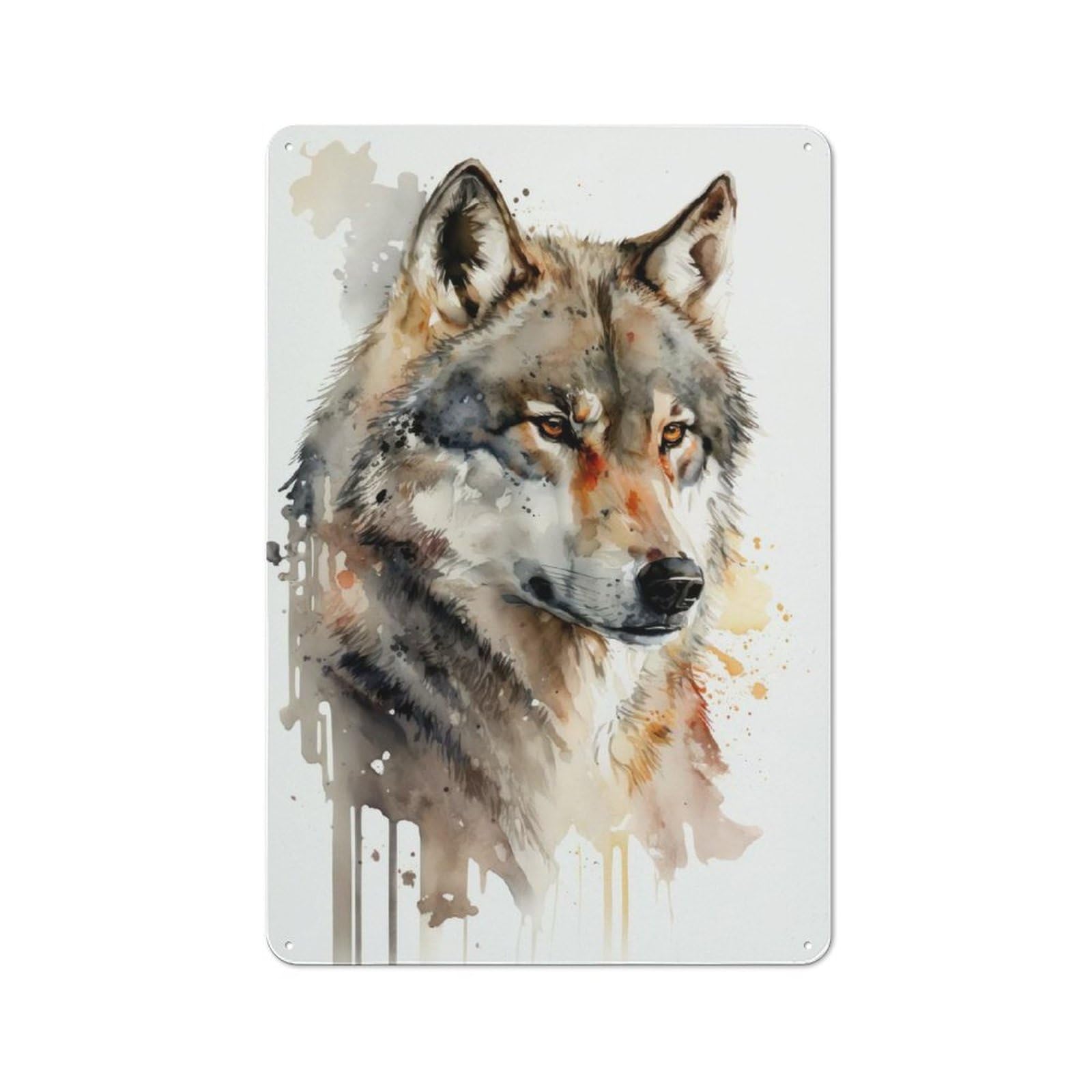 Classic Decorative Tin Plaque 30x20cm Featuring Wolf Watercolor, Novelty Wall Art for Home, Shop, Pub Or Studio Wall