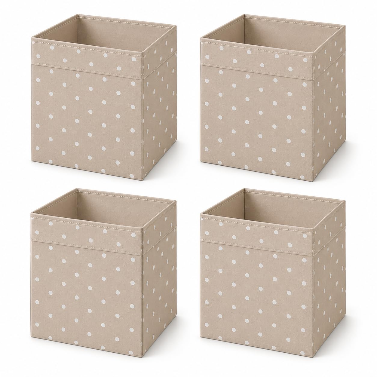 Princekingx Drona Storage Boxes – Foldable Kellax Shelf Insert Box – Cube Shaped Fabric Storage Organizer, 33x38x33cm Shelving Unit with Handle, For Home, Office Use, Baby Nursery (Beige Dotted, 4x) — image 1