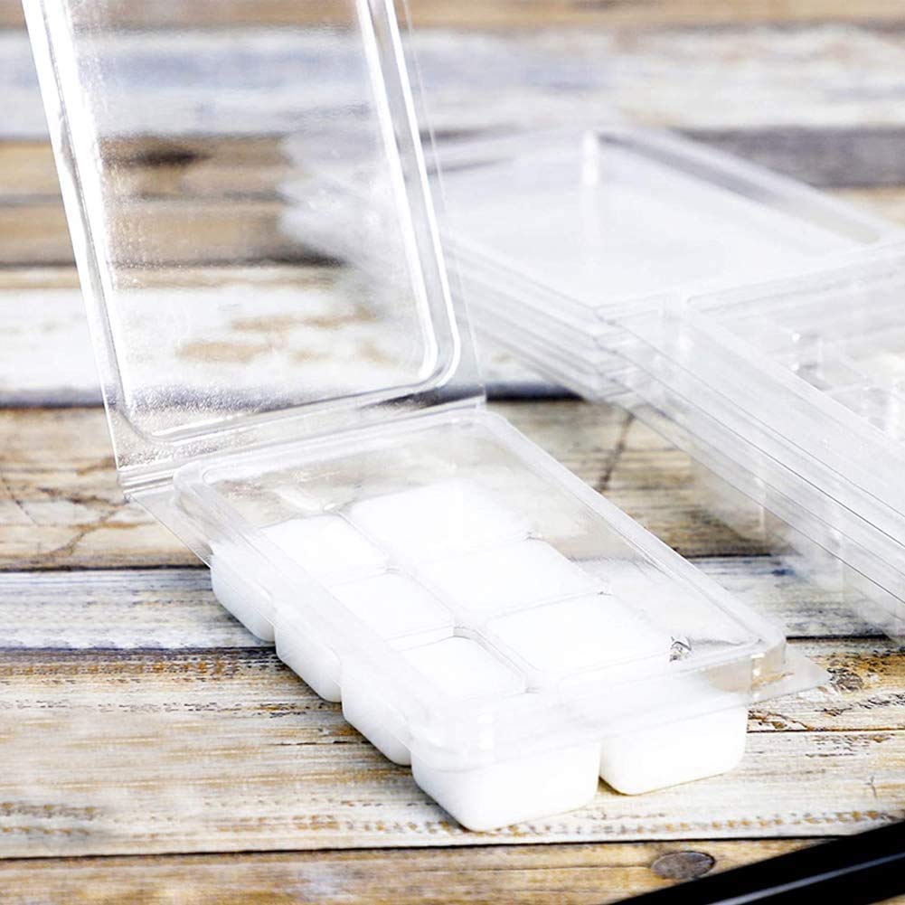 100 confezioni di stampi quadrati per a conchiglia, 6 cavità, in plastica trasparente, per realizzare candele e sapone