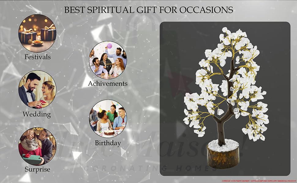 Image of Clear Quartz Crystal | Size 9-10 Inch | 300 Beads | Crystal Bonsai Tree Showpiece for Home Decor Vastu Gift Items | Healing Crystals Tree |Pack of 1