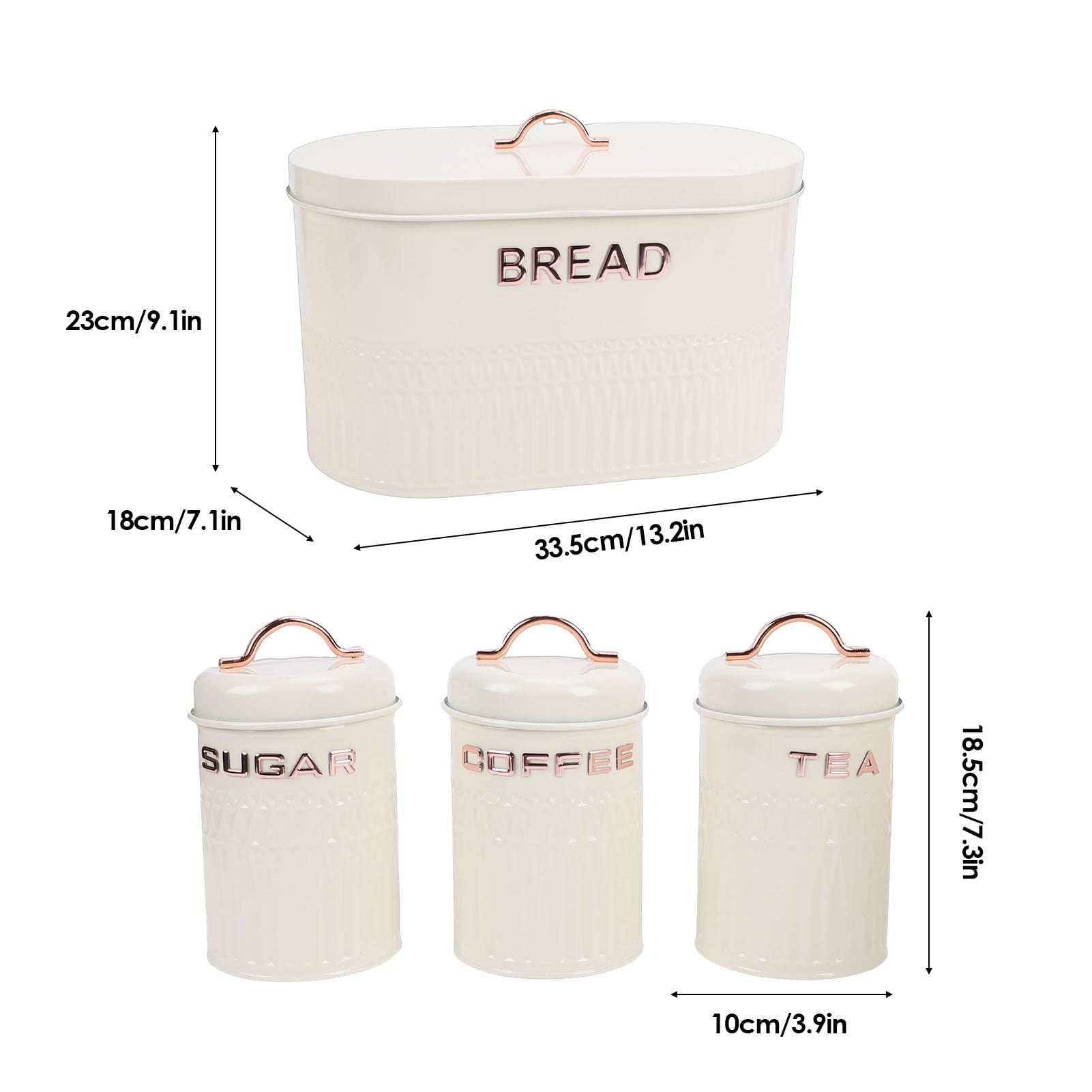 Buachois Brotkasten Dosen Set, 4-teilig Eisen Küche Kaffee Tee Zucker Behälter aus Eisen für Arbeitsplatte Aufbewahrung (Cream)