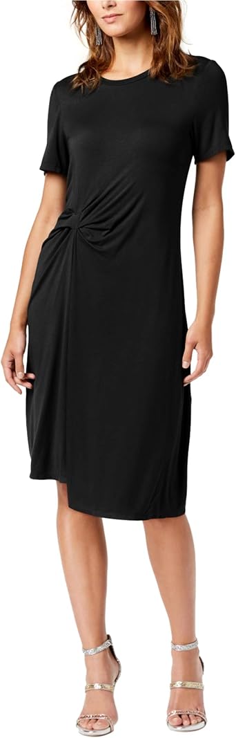 Rachel Roy Womens Draped Front Midi Asymmetrical Dress, Black, Medium