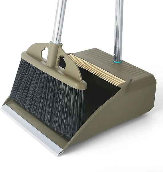 Upgrade Broom with Dustpan Combo Set,48'' Long Handle Stiff Broom Bristles with Heavy Duty Dust Pan,Indoor Outdoor Easy Sweeping for Kitchen Lobby Garage Home