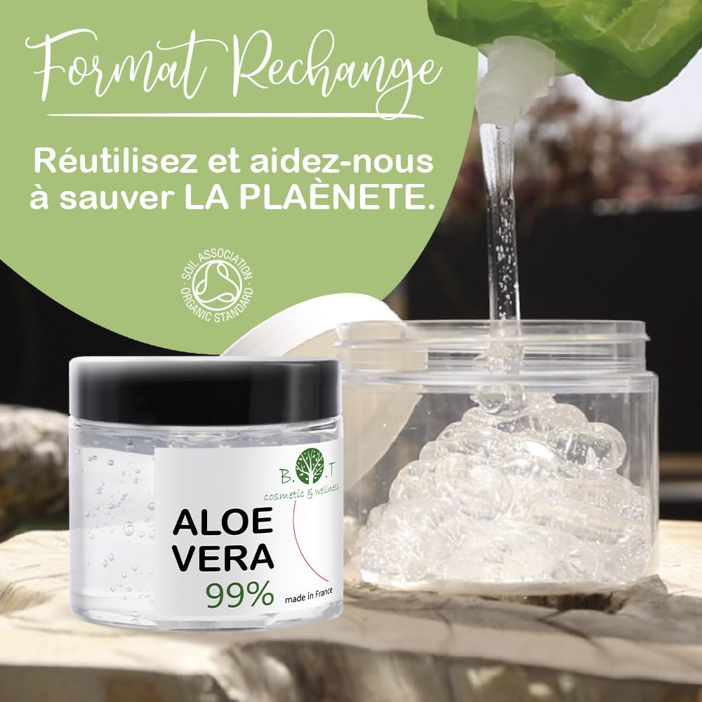 Gel Aloe Vera Bio, 100% Naturel, Hydratant Visage et Corps, Calmant Après-Rasage, Après-Soleil Naturel, Soin Capillaire, Plaquage Cheveux 250 ml