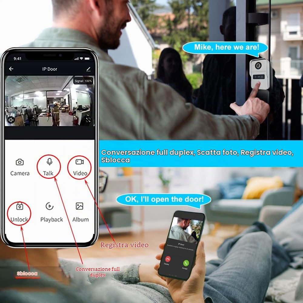 Sistema videocitofonico a 2 fili dell'appartamento 1080P Camera 7 pollici Touch Monitor, kit videocitofono WiFi per la casa, rilevamento del movimento (1 nero Campanello + 2 nero Monitor)