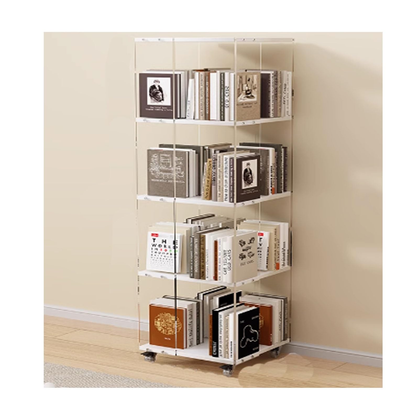YPIOUREN Librerias De Madera Estantería Giratoria Estanteria for Libros Librerías de acrílico Transparente y Madera Maciza for Salas de Juegos dormitorios y Salones(126 * 30cm/49.6 * 11.8in)