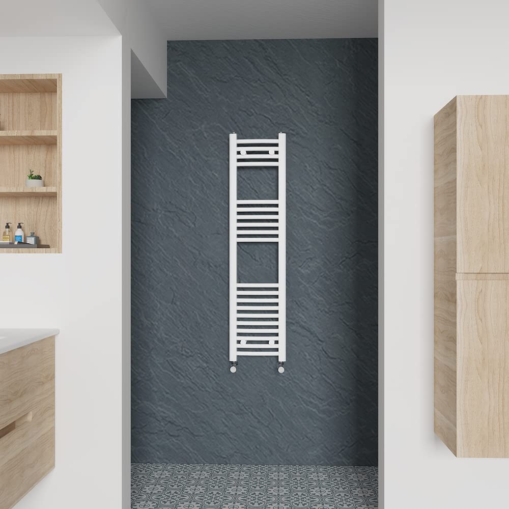 Warmehaus Curved Heated Towel Rail White Bathroom Ladder Style Radiator Central Heating 1200x300mm