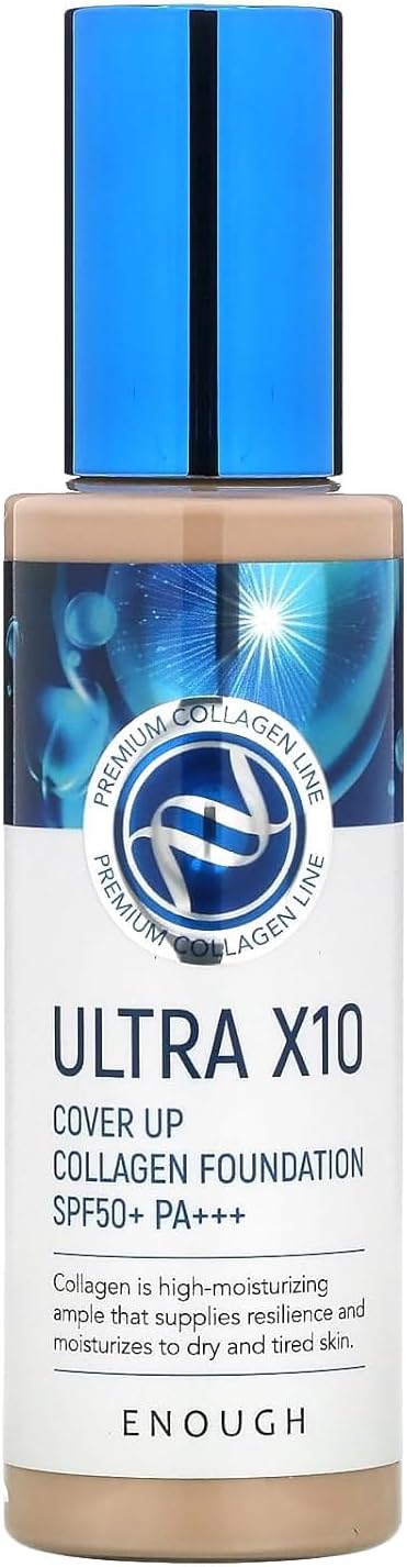 Enough Ultra X10 Cover Up Collagen Foundation, SPF50+ PA+++, 13 Light Beige, 3.53 oz (100 g)