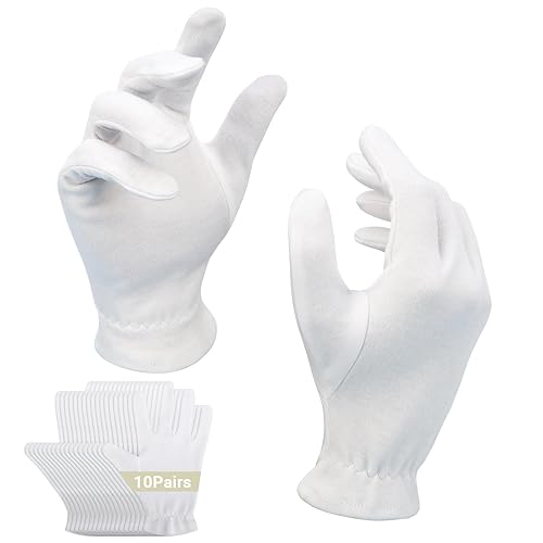 ENPOINT Guantes de algodón blanco para eczema, 10 pares de guantes elásticos con cierre elástico para hombres y mujeres, guantes de trabajo