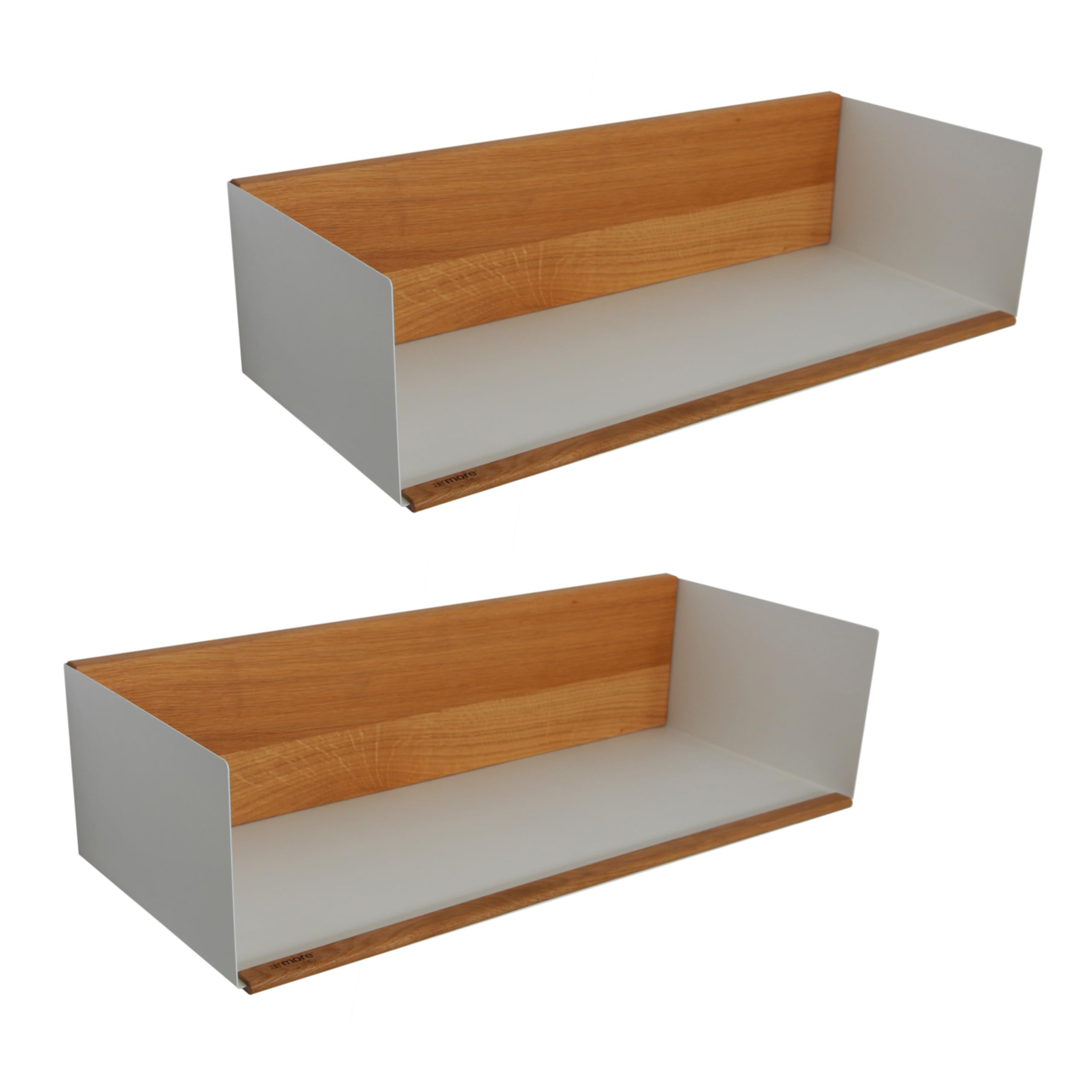Armore Mensola da Muro Bianca/Grigia, Mensola da muro Legno, Mensola 60 cm, Mensole da muro moderne, Libreria a muro sospesa, Mensola Comodino, Mensole design, Porta oggetti (Bianco, 58 cm x 2)