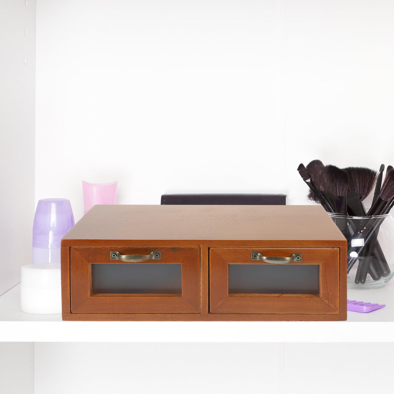 Caja de Almacenamiento Tipo Cajón de Madera Marrón para Oficina y Salón