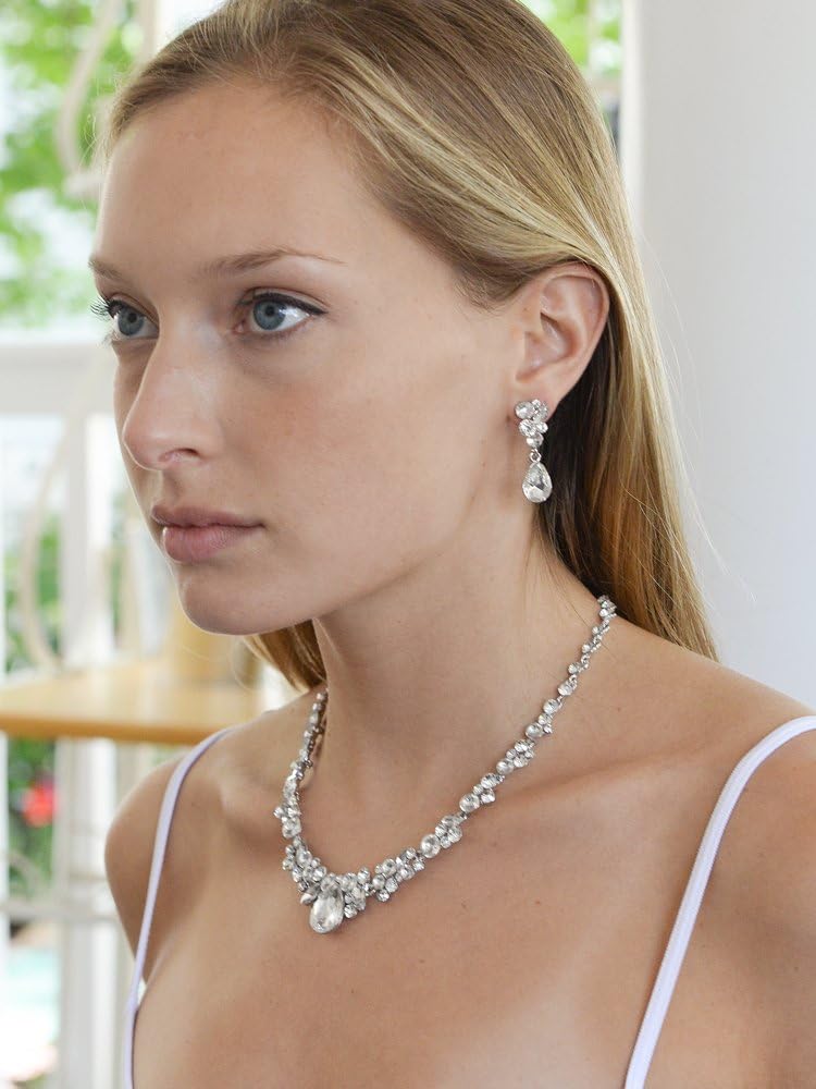 Mariell Bridal Wedding Necklace Earrings Set, Crystal Jewelry Set for Brides, Bridesmaid, Prom, Pageant