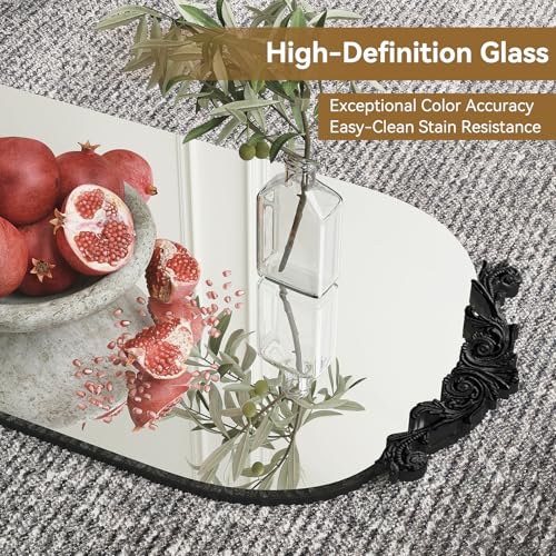 Image of Arched Full Length Mirror, 62 inchX20 inch Vintage Floor Mirror, Baroque Full Body Mirrors with Art Carved, Free Standing Leaning or Wall-Mounted Mirrors for Bedroom, Living Room, Entryway, Black