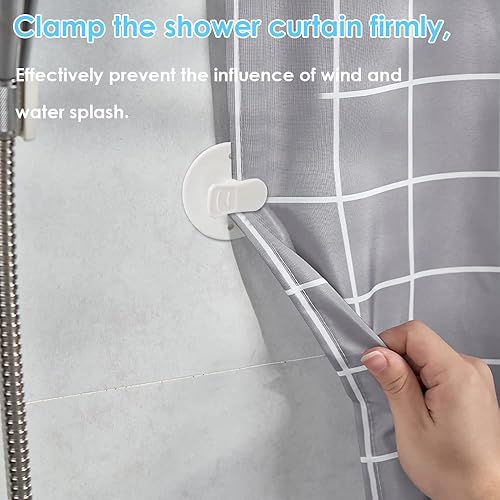 Miniatura 5 de Paquete de 10 clips de ducha para cortina, clips de cortina de ducha autoadhesivos, clips de cortina de protección contra salpicaduras, clips de
