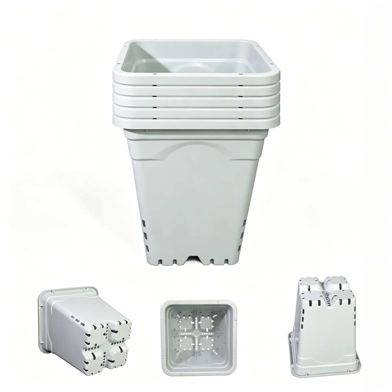 HG7X7SW Lot de 5 pots carrés blancs de 17,8 x 17,8 cm, 22,9 cm de haut