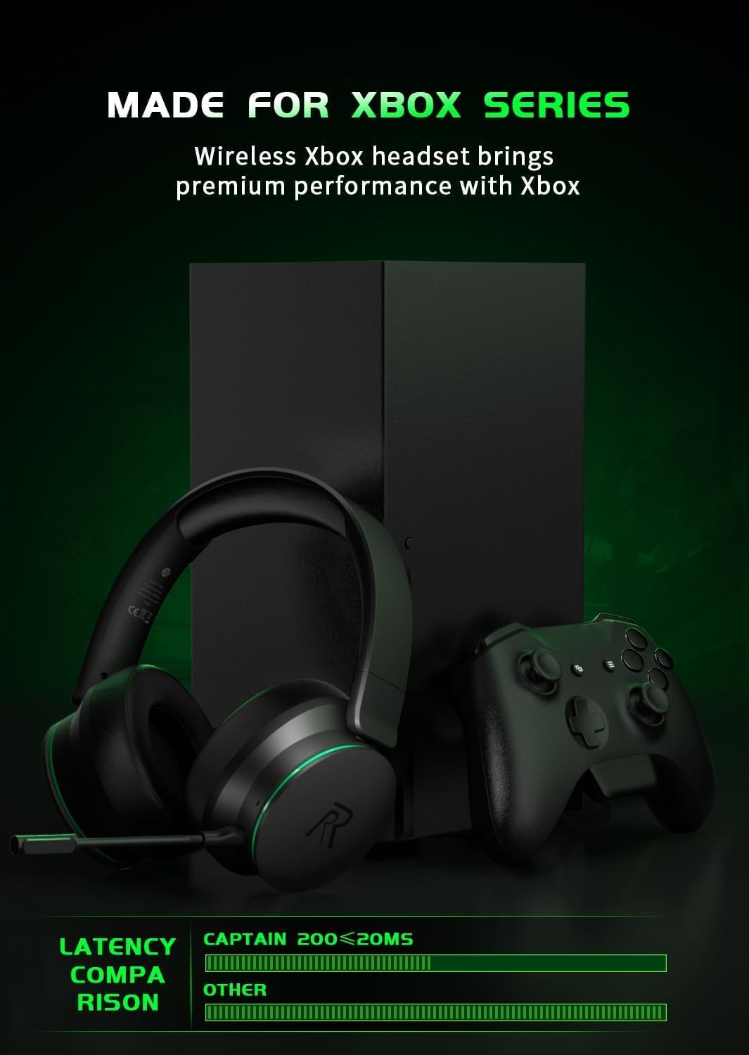 Wireless Gaming Headset for Xbox Series X|S, Xbox One, PS5, PS4, Blackgreen