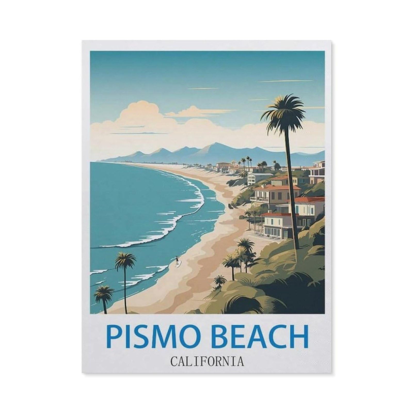 BEAYODKP 5D DIY Diamond Painting kit，Pismo Beach California Vintage Travel Poster Surf，Round Resin Diamond Cross Stitch, Home Decoration Gift（50 x 60 cm/19.68 x 23.62 inches）-CJ79