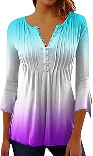 Moda para mujer, degradado, longitud del pecho, manga media, suelta, media cardigan, camisa 6 blusa blanca elegante, morado, 5XL