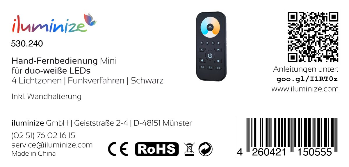 Funk Fernbedienung: Steuerung Duo-weißer LEDs, einstellbare Farbtemperatur, 4 Zonen, 3 Szenen, KEIN Universal-Gerät: Funk Controller ist erforderlich (für Duo-weiße LEDs)