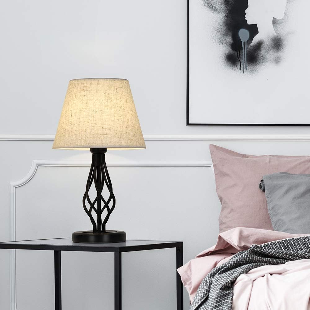 Tischlampen mit Leinenbezug 2er Set, Nachttisch Nachttischlampe für Schlafzimmer, Lampenpaar aus schwarzem Marmor mit Lampenschirm aus Leinen, Schreibtisch Leselampe für Wohnzimmer, Kommoden