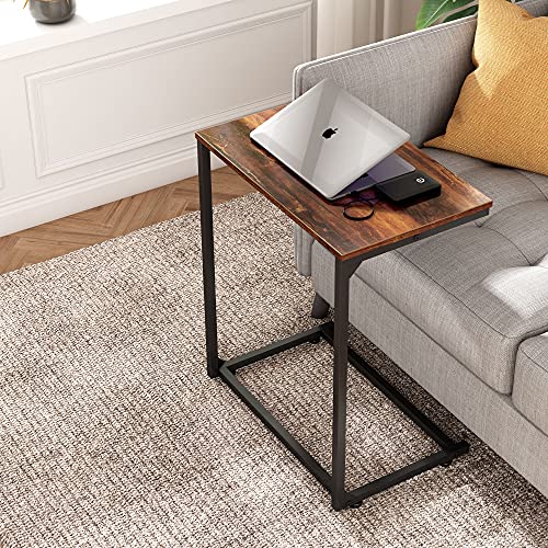 Wlive Wide Snack Side Table, C Shaped End Table For Sofa Couch And Bed, Laptop Table, Work From Home, 26 Inch Tall,Retro Brown #TOP7
