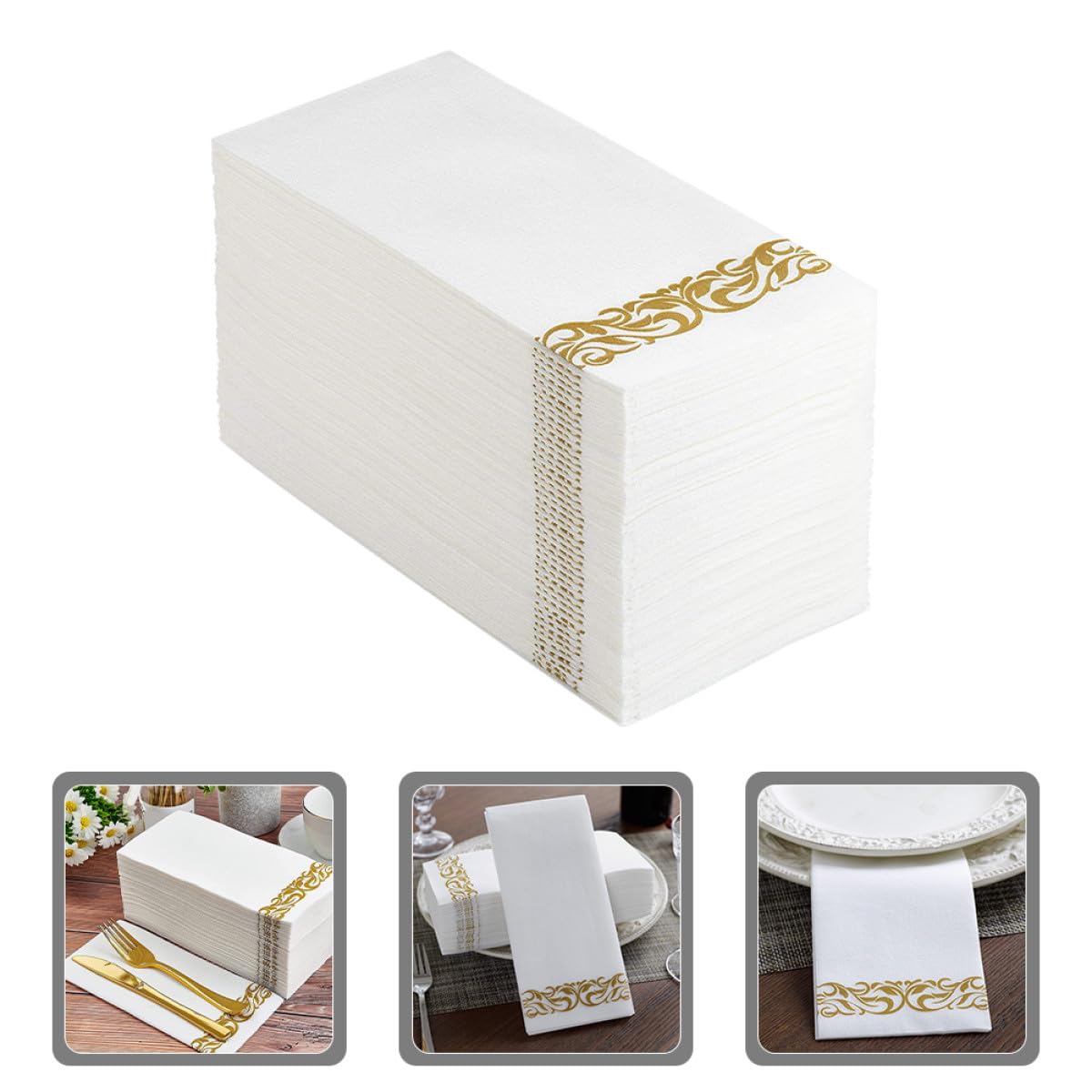 DECHOUS 100 Goldene Einweg Servietten aus Papier 40 X 30cm Gefaltet Elegant und Luxuriös für Hochzeit Party und Hotelgebrauch