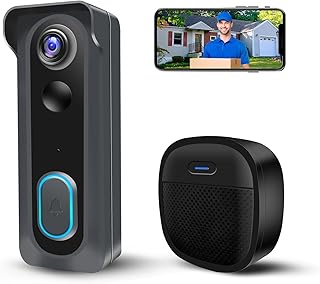 Video Doorbell Camera Wireless with Chime, 1080P WiFi Smart Doorbell, Voice Changer, PIR Motion Detection, 2-Way Audio, Night Vision, 2.4G, IP66, Battery Powered, Works with Alexa & Google Home