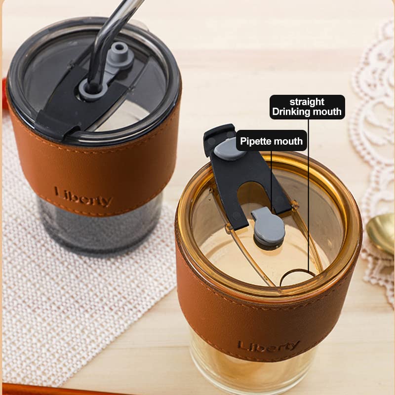 Ausune Glasbecher Set 2 Stück 500ml - Mit Bambusdeckel & Strohhalm Für Eiskaffee