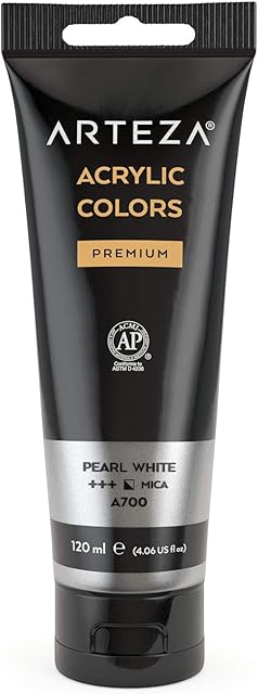 ARTEZA Metallic Acrylic Paint, Pearl White A205, 120 ml/tube, Highly Pigmented & Fade-Resistant, Non-Toxic, for Artists & Hobby Painters