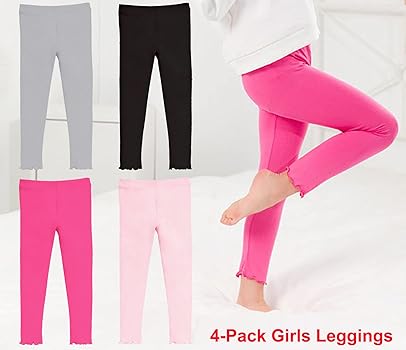 Girls Cozy Multipack Soft Leggings, 4 Pack Winter Warm Stretchy Leggings