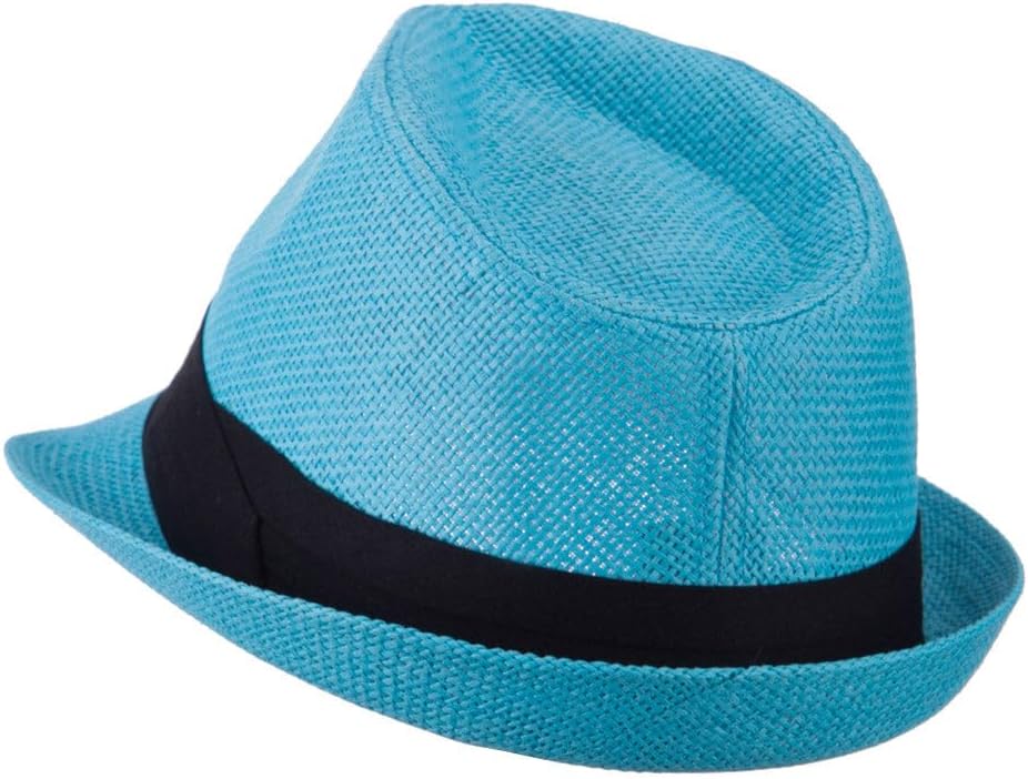 Pleated Hat Band Straw Fedora Hat - Turquoise OSFM