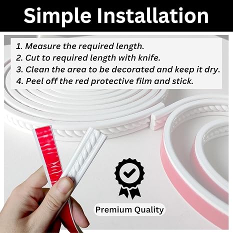 Peel and Stick Molding Trim Self Adhesive Flexible Wall Trim Crown Molding 3d Strip for Tile Wood Wall Panels Picture Mirror Frame Border Edge Corner Ceiling Wallpaper Moulding Decor Trim (120 inches)