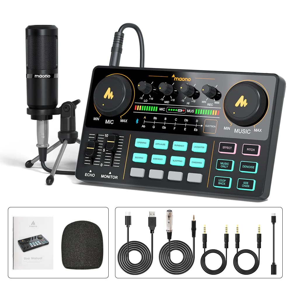 MAONOPodcast Equipment Bundle Audio mixer All-in-One Podcast Production Studio with 3.5mm Microphone for Live Streaming, Podcast Recording, PC, Smartphone, DJ MaonoCaster Lite (AU-AM200-S1)