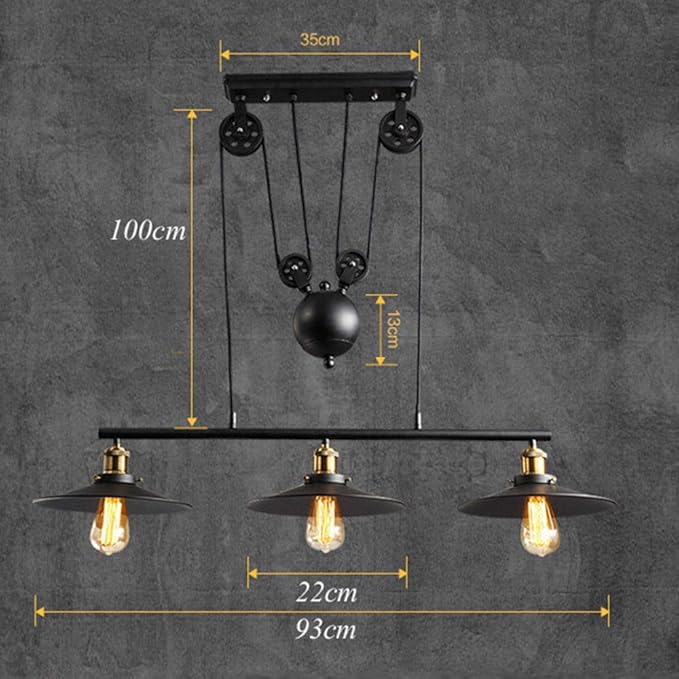 MCOSU LED Modern Chandelier Lamp, Industrial V intage Chandeliers Pulley Pendant Lighting Fixture Compatible with Pool Table Farmhouse Kitchen Island Bar Retro Hanging Lamp 3 Lights Retractable Hanging Ligh photo 3