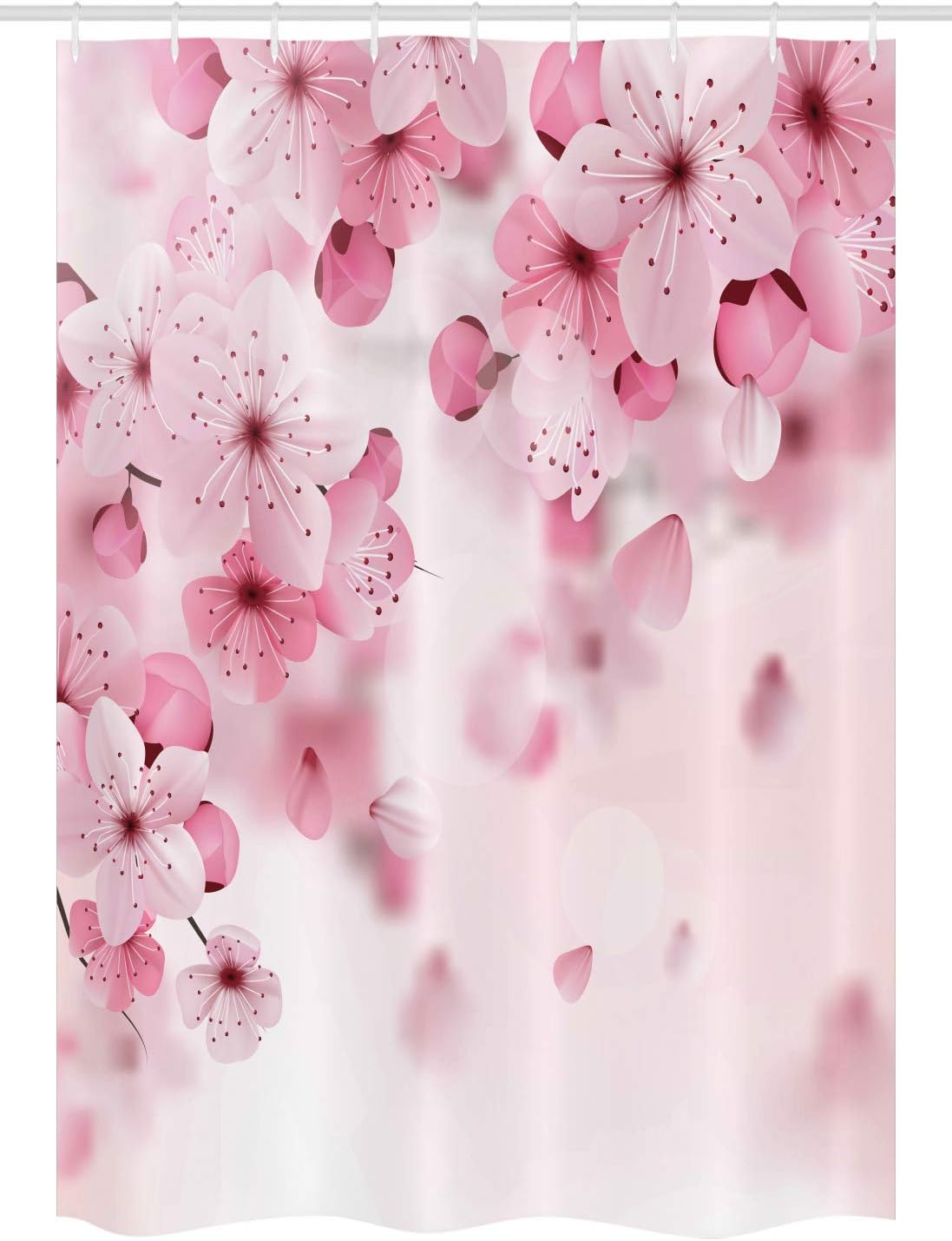 Ambesonne Floral Stall Shower Curtain, Japanese Sakura Flowers Blossoms Eastern Spring Nature Theme Illustration, Fabric Bathroom Decor Set with Hooks, 54" W x 78" L, Pale Pink Pale Pink