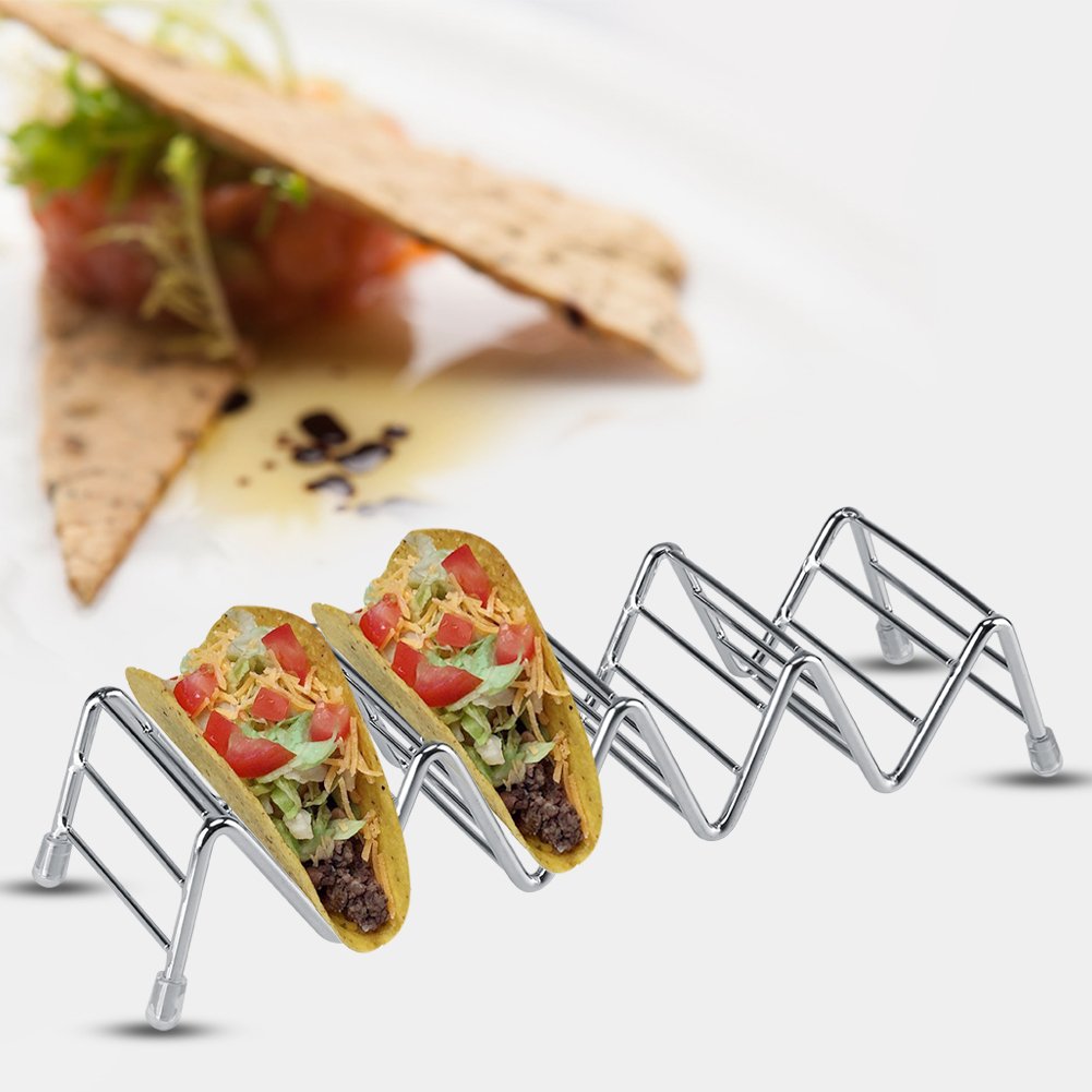 Taco Holder Stand, Stainless Steel Taco Stand Taco Rack Truck Tray Keeping Shells Upright Mexican Taco Holder Display Stand Shell Rack Oven Safe for Baking (4-5 grids)