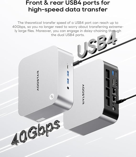 AOOSTAR Maco Mini PC Ryzen 7 H 255 (up to 4.9 GHz) Barebone Mini Desktop Computer No RAM No M.2 PCIe4.0 SSD Micro Gaming PC/OCuLink/2xUSB4/2x2.5G LAN/4-Screen Display/Fingerprint Unlock
